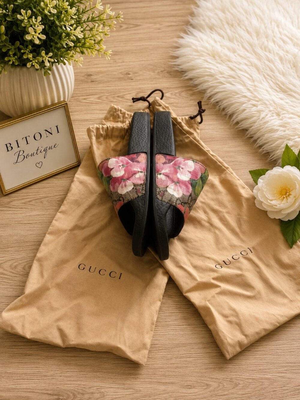 Authentic Gucci GG Blooms Floral Slide Sandals | Women's Size 7 (EU 37) | Dust B - Picture 3 of 6